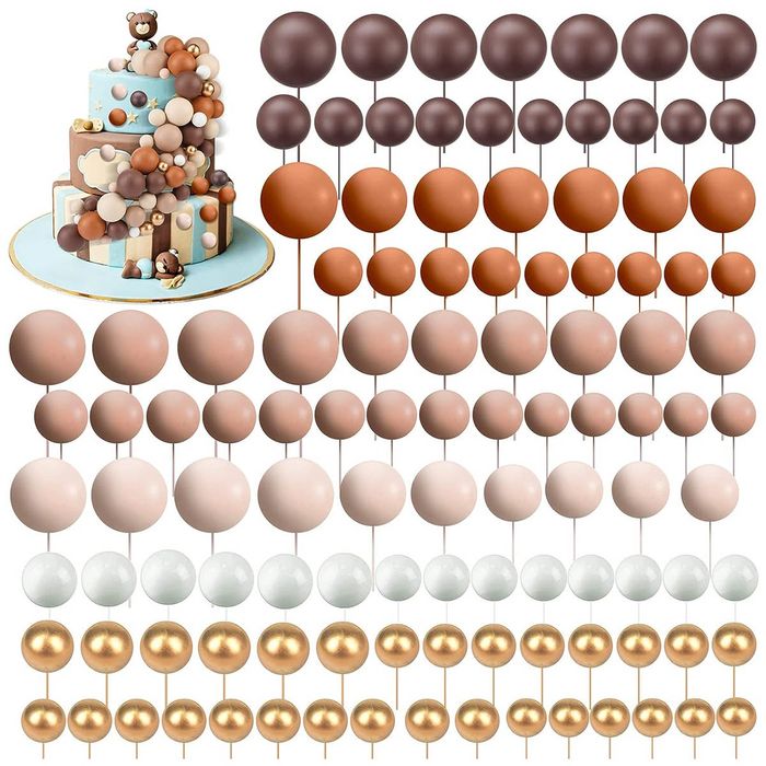 10 szt. Kule ozdoba na tort urodzinowy brązy i beże