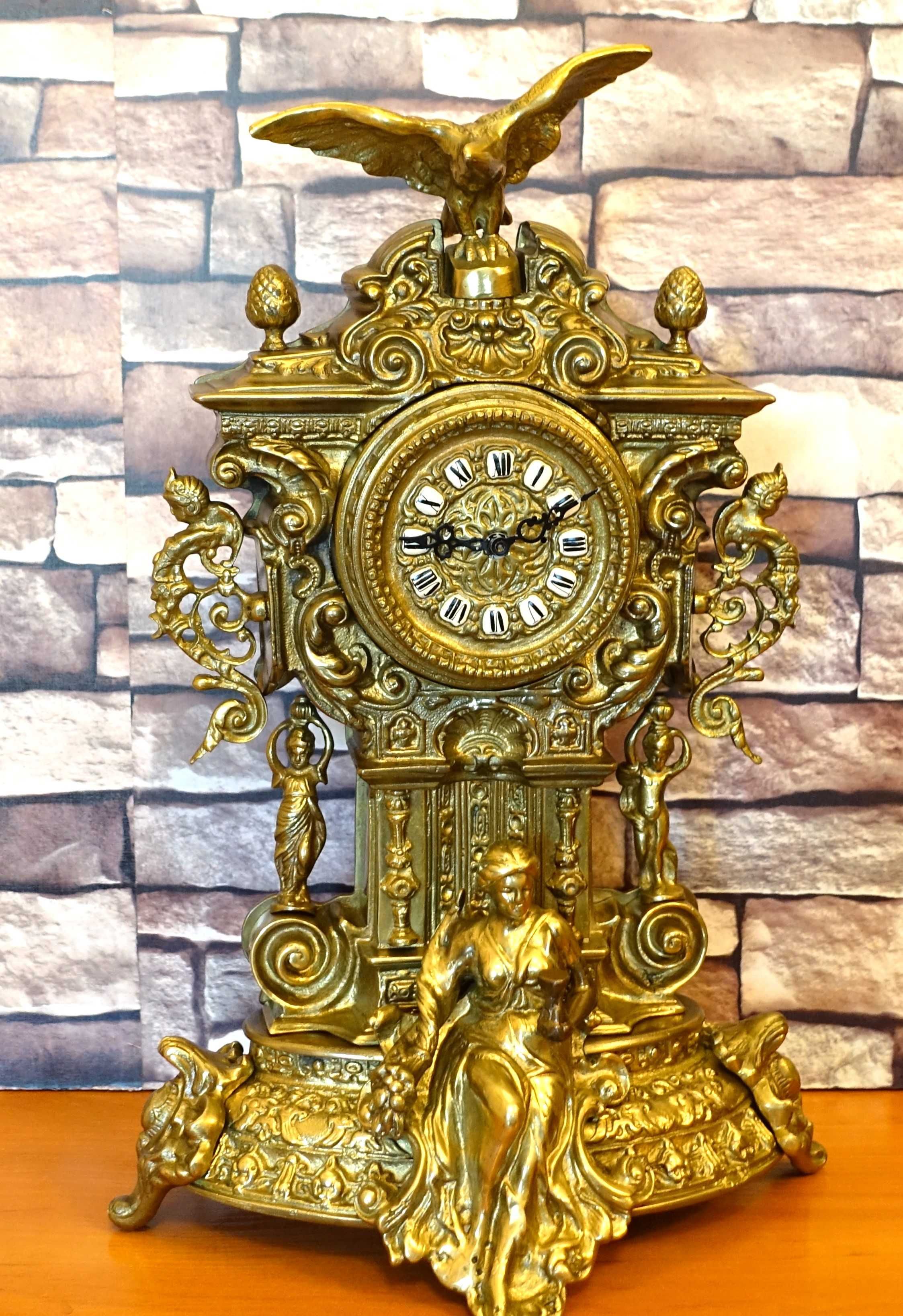 Ładny, duży zegar kominkowy wykonany z mosiądzu 11kg