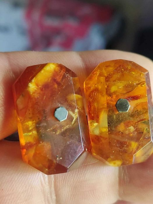 Запонки СССР-янтарь и серебро-875 проба