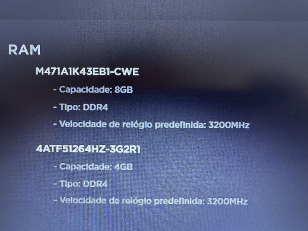 Conjunto memoria ram ddr4 3200mhz 8gb+4gb