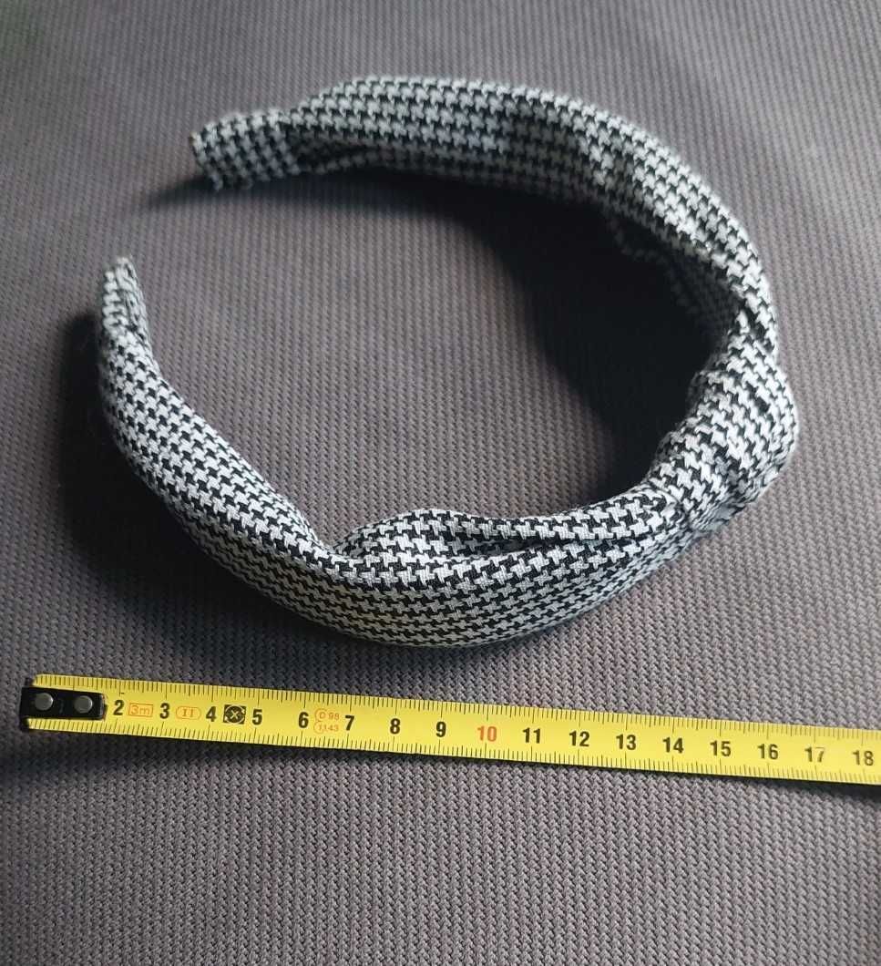 Opaska do włosów; czarno szara pepitka; węzeł; turban