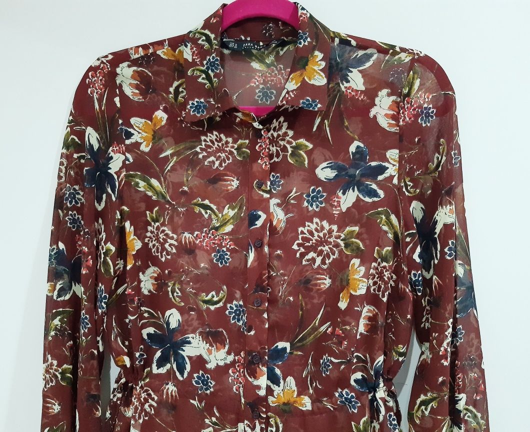 Zara Basic Collection długa tunika koszulowa w kwiaty rozmiar S