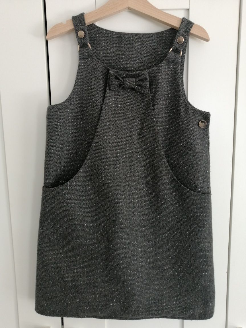 Sukienka szara ze srebna nitka dla dziewczynki 7/8 lat do 128 cm