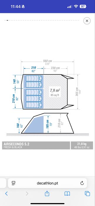 Tenda de Campismo Insuflavel-Air Seconds 5.2 F&B-5 pessoas- 2 quartos