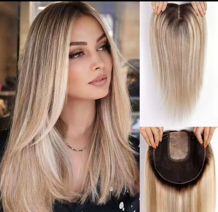 Накладка натуральная на макушку на голову  глубокая система замещения