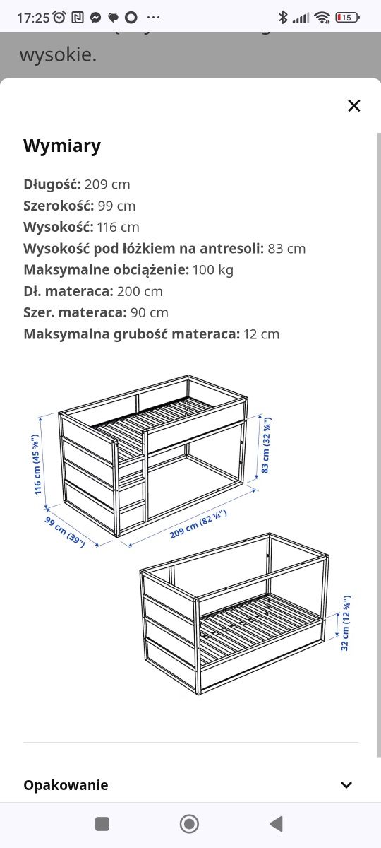 Łóżko piętrowe kura (Ikea)