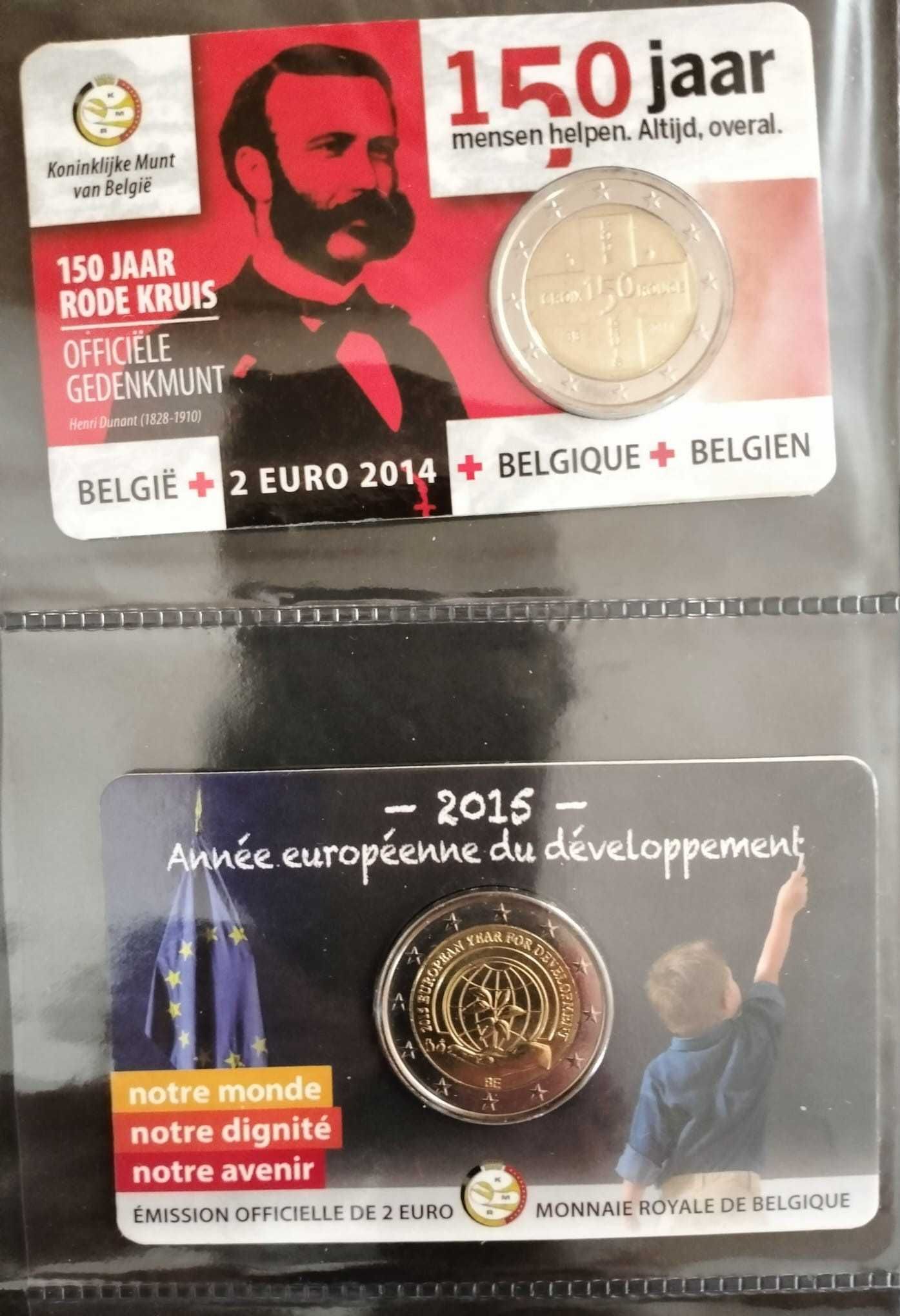 Moedas Belgas Comem. EUR 2,00 - Coincards 2014 (CV) + 2015 (Desenvol.)