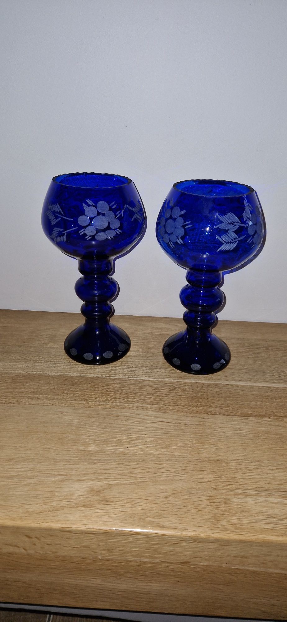 Wazony kielichy szkło kobaltowe duże, porcelana