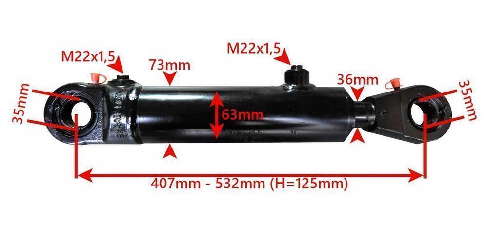 Siłownik Hydrauliczny 63x36 SKOK 125 Z MOCOWANIAMI [7532]