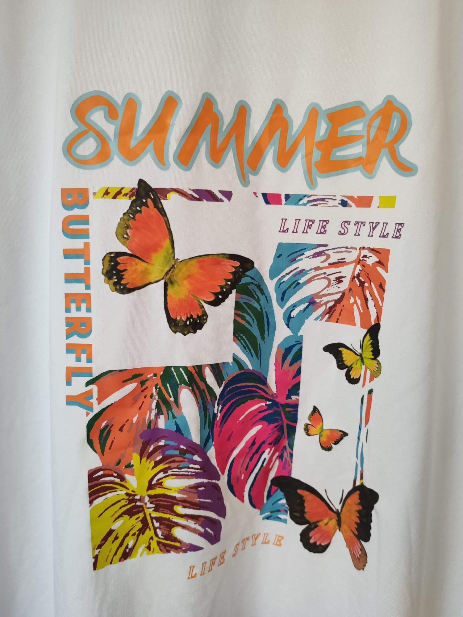 Biała bluzka t-shirt w motyle letni summer shein xl XXL 42 44