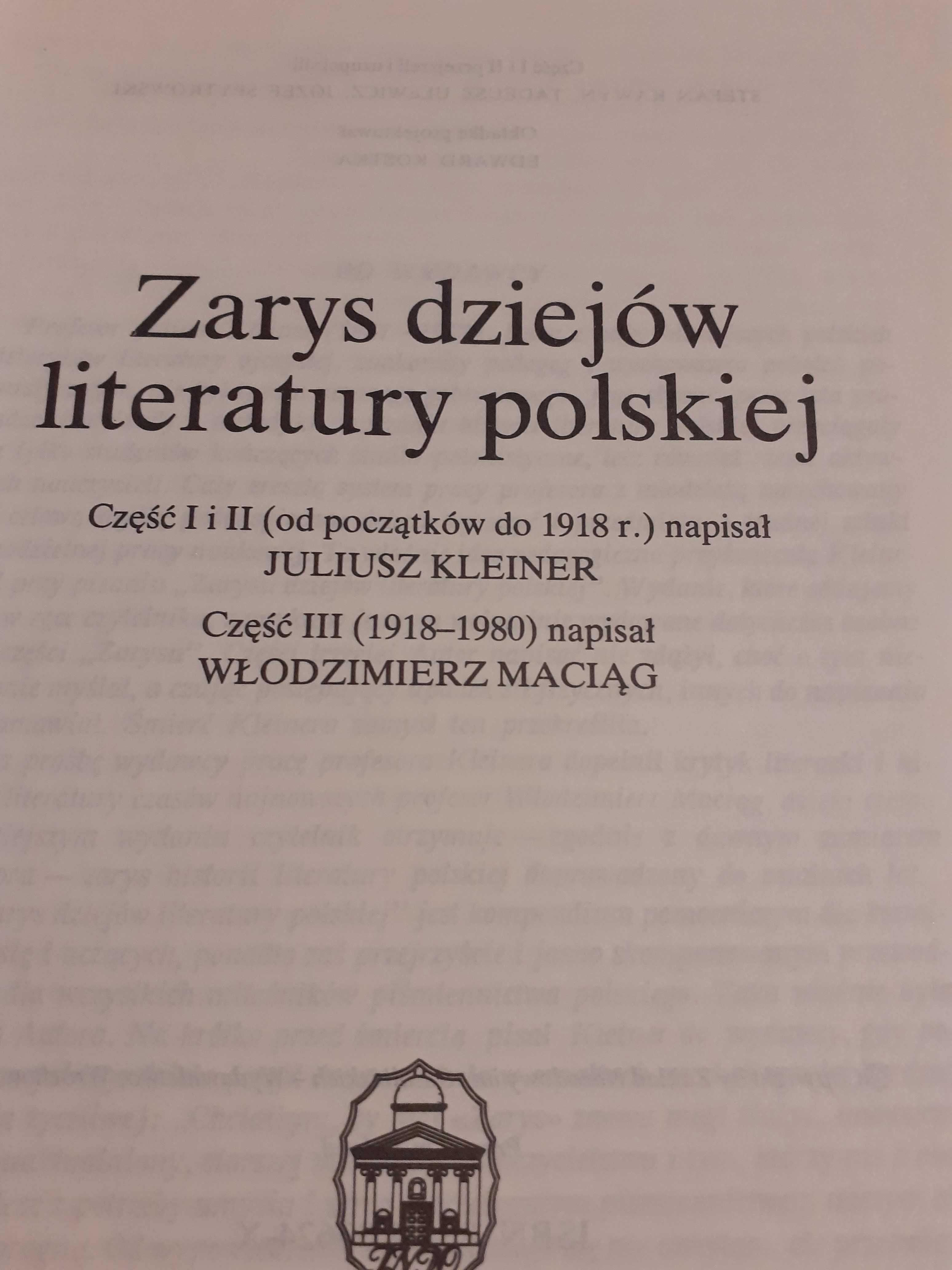 Zarys Dziejów Literatury Polskiej. Kleiner, Maciąg. .