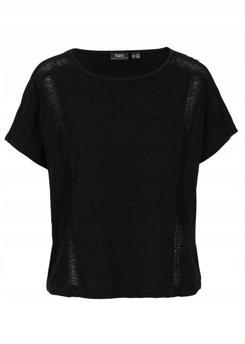 B.P.C t-shirt czarny bawełniany z koronką r.36/38