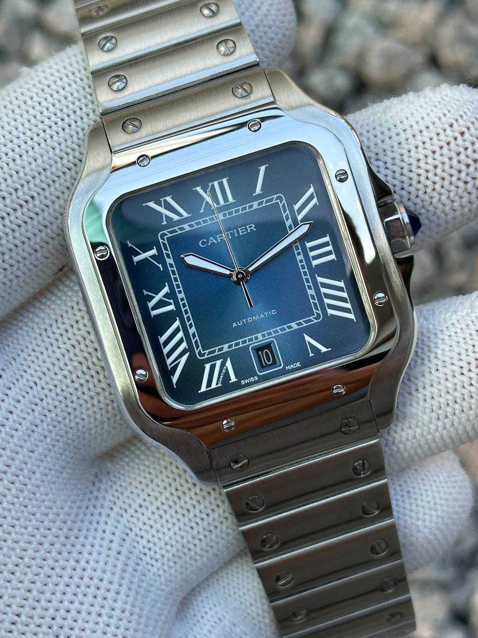 Швейцарские часы Cartier Santos Silver-Blue