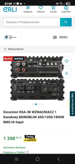 Wzmacniacz Excursion Hxa 3k 1800w rms 1ohm