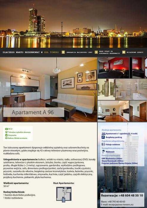Apartamenty w Sea Towers w Gdyni do wynajęcia - nawet na 1 dobę