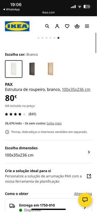 Estrutura de roupeiro branco IKEA PAX novo