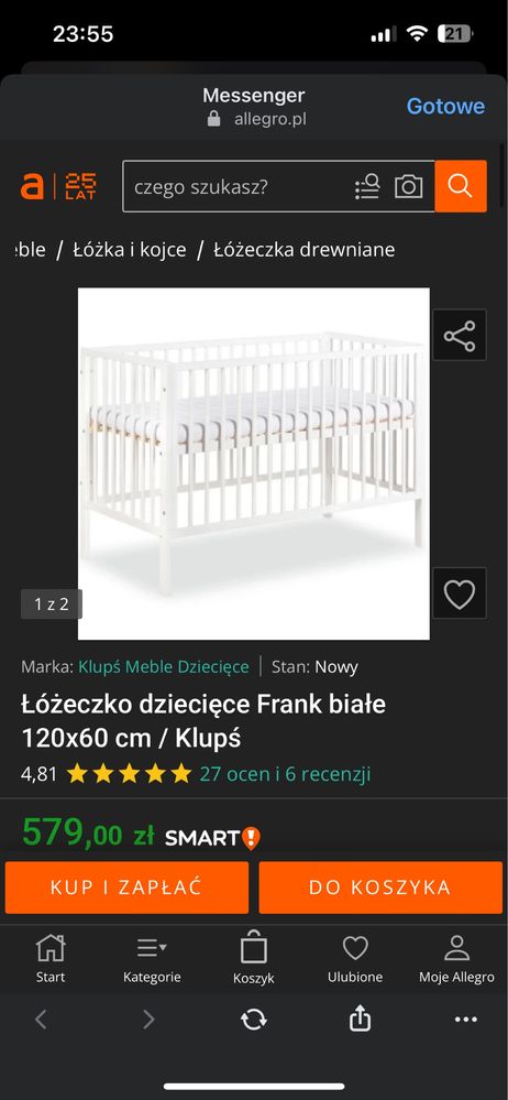 Łózeczko dziecięce Klupś Frank 120x60cm
