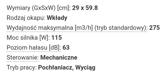 Okap do zabudowy Finlux czarny NOWY