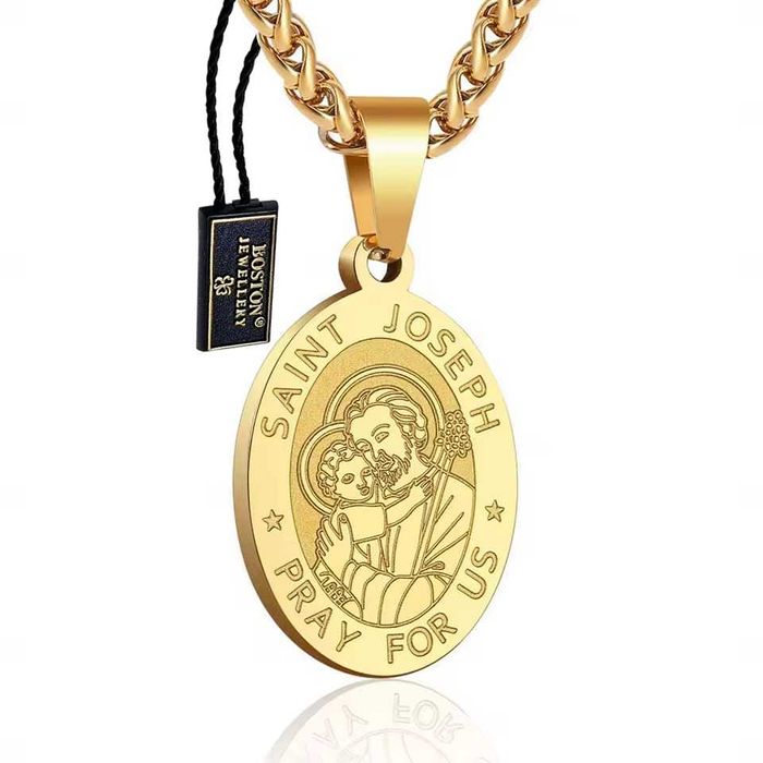 Czarny Łańcuszek z Medalikiem ze Świętym Józefem Splot Królewski 60cm