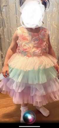 Piękna tęczowa sukienka dla dziewczynki 116 nowa