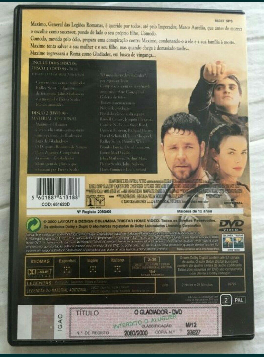 Gladiador Filme Edição Especial 2 Discos de 9 GB - Dolby Digital 5.1 - Ridley Scott (Portes CTT GRÁTIS)