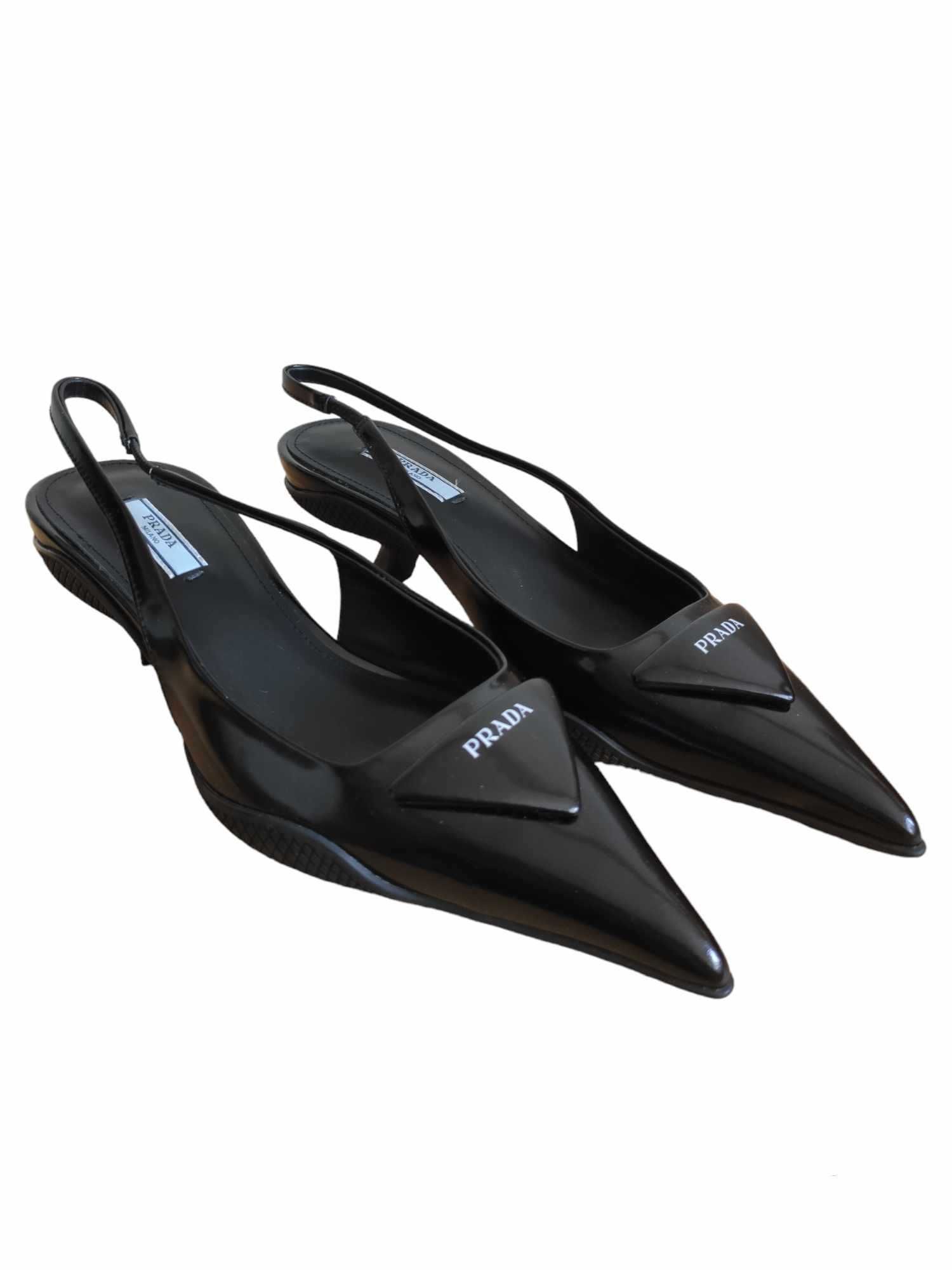 prada szpilki cat heels 35 czarne czółenka obcas nowe oryginał