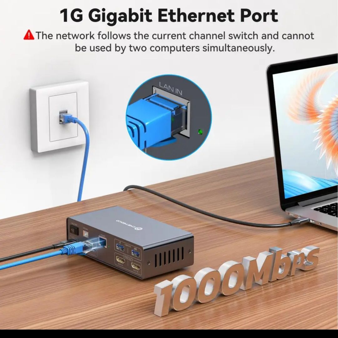 Док-станція USB C з KVM-перемикачем 2 монітори 2 комп'ютери 4K60Hz