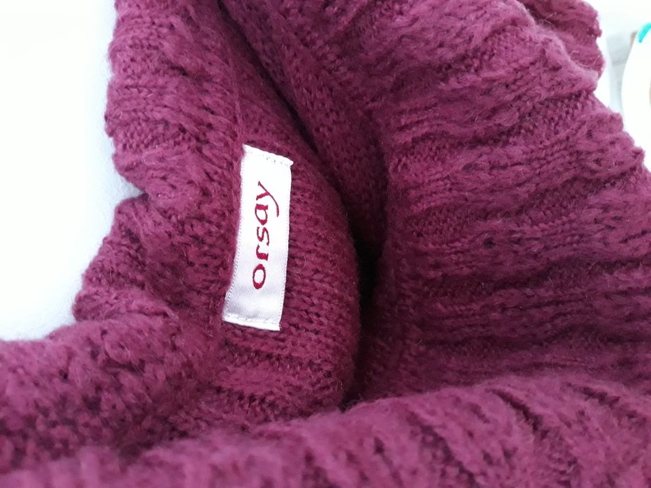Fioletowy sweter Orsay L bezrękawnik 40 sweterek z falą na ramionach