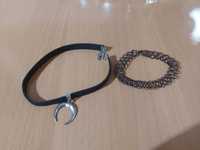 Colares/Chokers pretos com pendente prateado