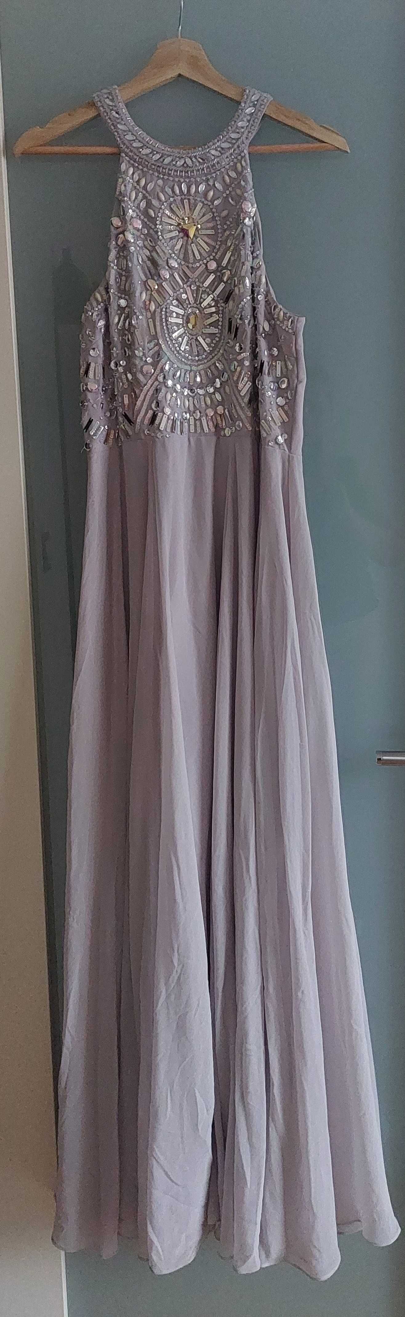 Elegancka sukienka wieczorowa szara z kamieniami ASOS 42/XL