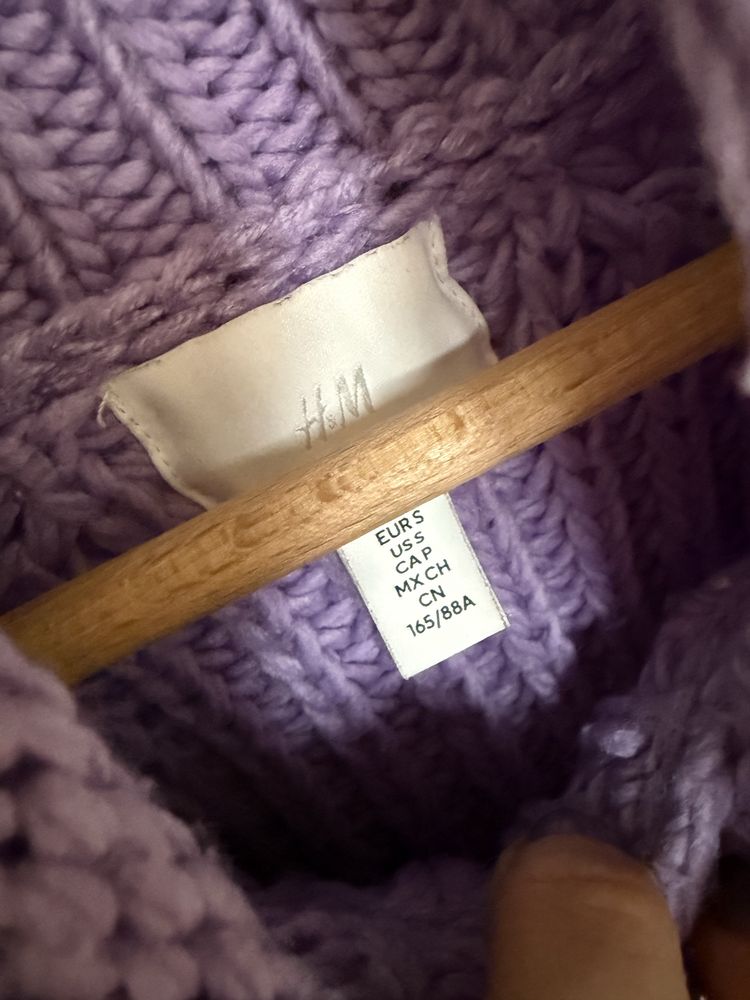 Gruby liliowy sweter H&M S/36 lila