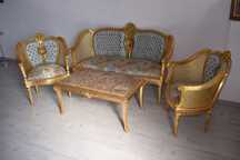 KRÓLEWSKI Komplet Mebli - Kawowy - Wypoczynek Sofa + 2 Fotele + Stół