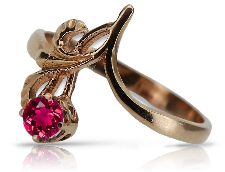 Pierścionek z różowego czerwonego złota 14k 585 z Rubinem vrc095