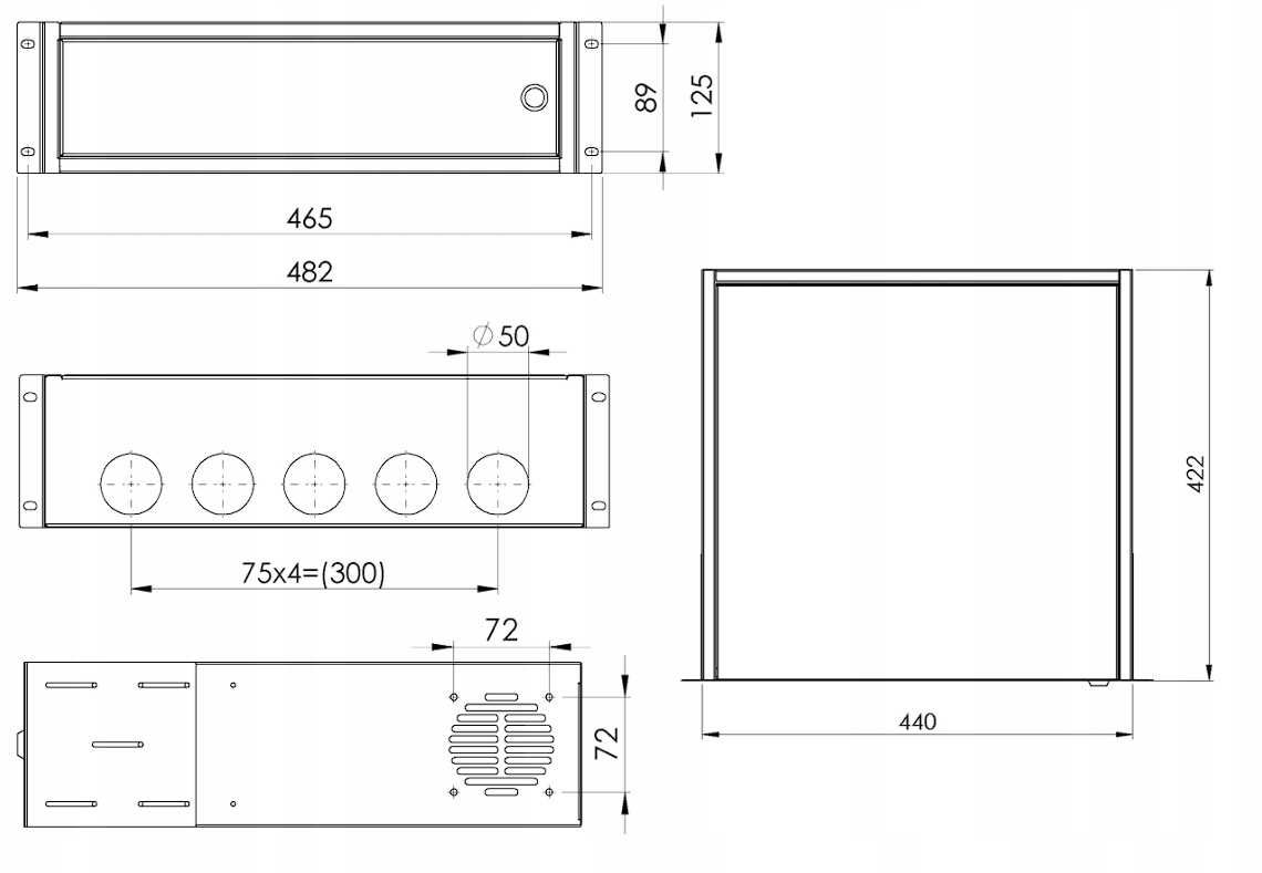 Obudowa Rejestratora CCTV Pozioma RACK 19" 3U 440x422x125mm Stalflex