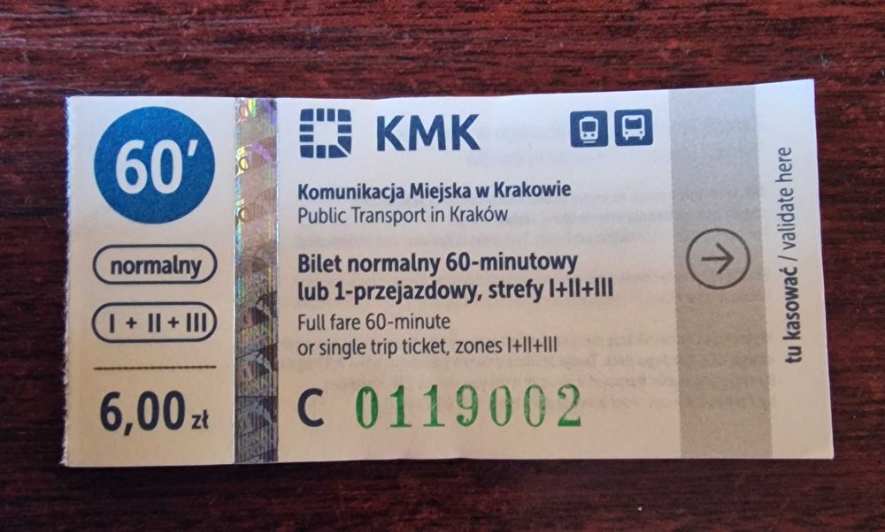 Papierowe bilety MPK normalne jednorazowe 10 szt.