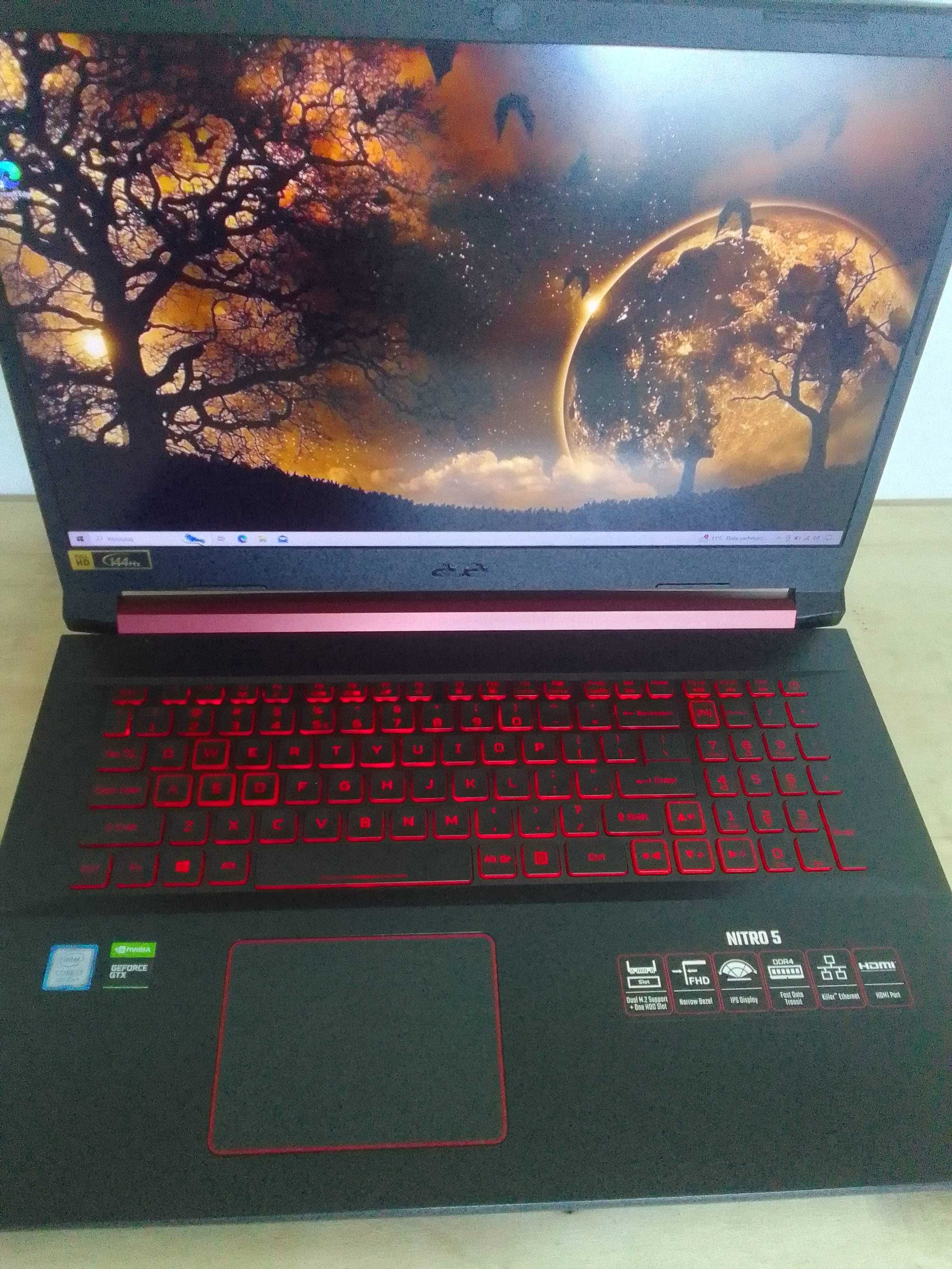 Acer nitro 5 , 2512GB SSD, i7, 1660Ti, Zadbany. Matryca 17'3 144Hz