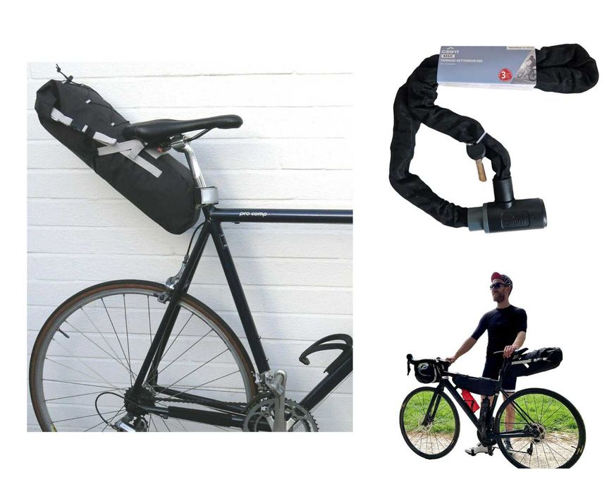 Zestaw sakwa podsiodłowa DRY BAG 8L i zapięcie rowerowe łańcuch 120cm