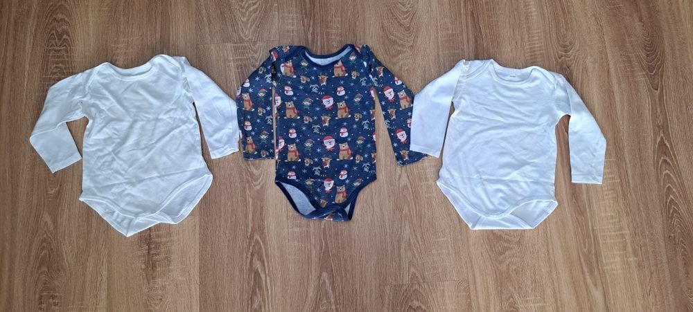 Zestaw body z długim rękawem, bawełniane, 86, świąteczne, białe, Zeema