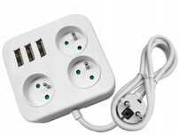 Listwa zasilająca przedłużacz 3 gniazda + 3 USB