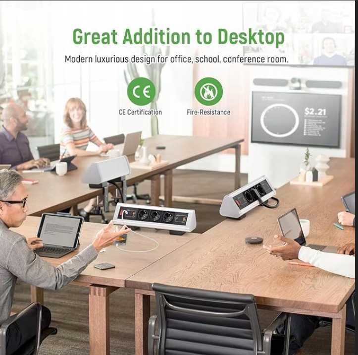 Gniazdo Stołowe 2 USB C PD 40 W 2 USB A z Przełącznikiem do Domu Biura