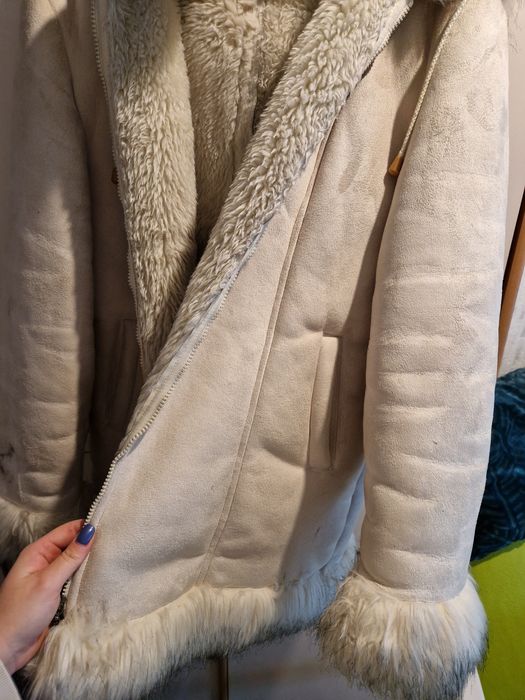 Futro kremowy płaszcz kurtka ze skóry owczej XXL