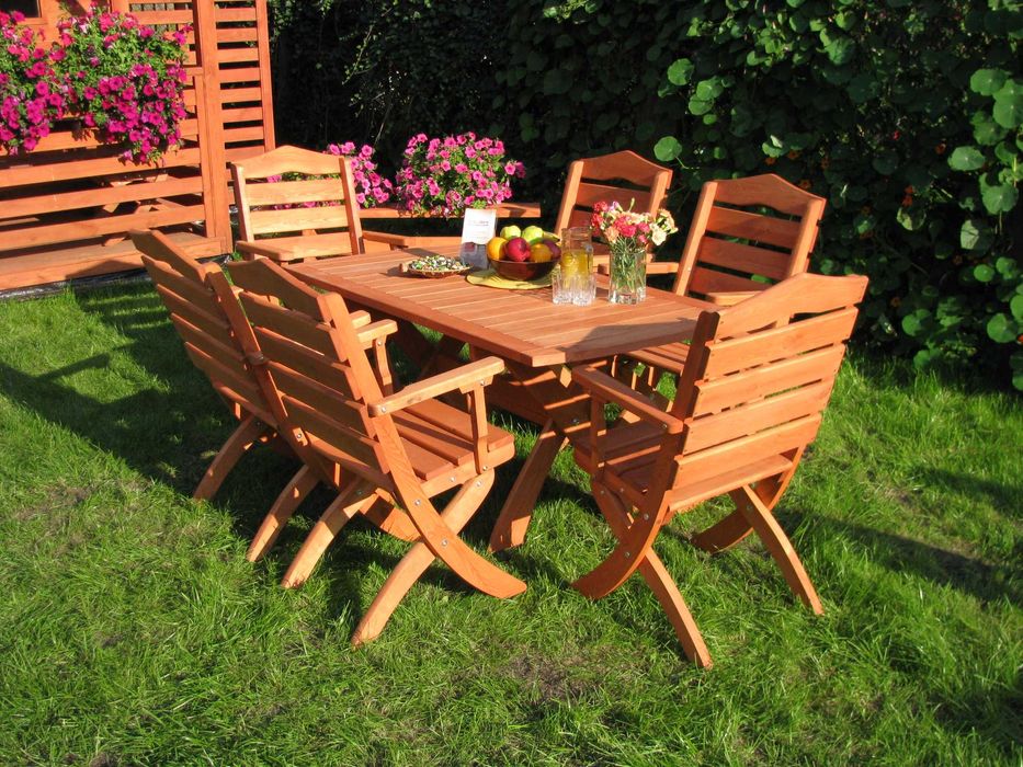 Meble ogrodowe drewniane tarasowe składane komplet typ T