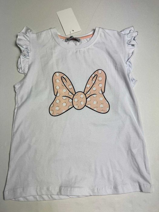 Bluzeczka na krótki rękawek dla dziewczynki biała kokarda 104/110