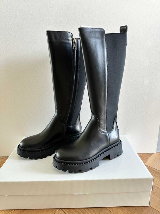 NOWE! Kozaki na grubej podeszwie CheBello 4211 czarny, skóra naturalna