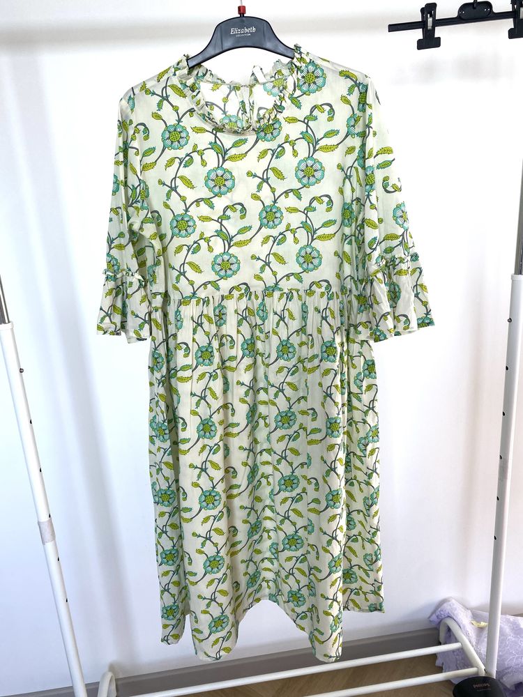 Bawełniana sukienka boho wzory falbana luzna