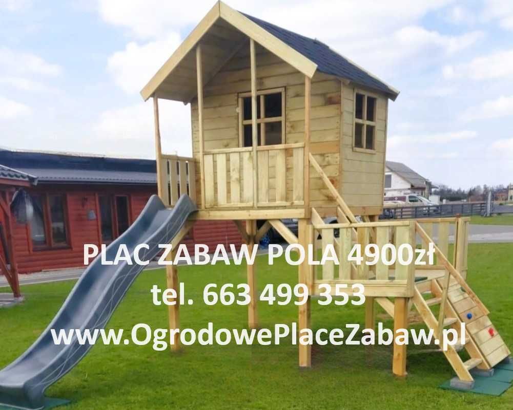 OD RĘKI: nowy drewniany PLAC ZABAW, domek, 2 huśtawki, ślizg, gont