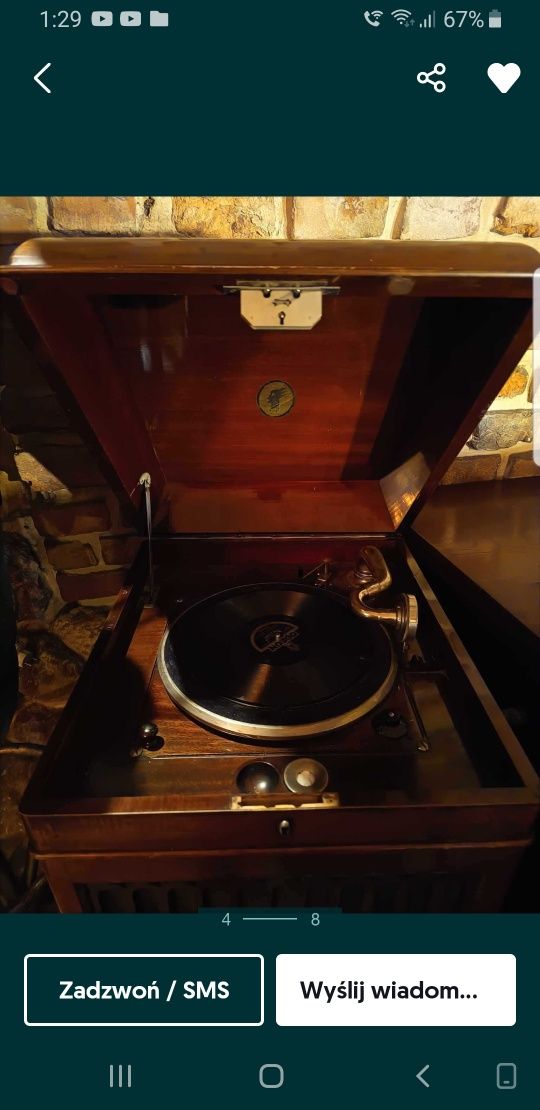 XIX w Gramofon  Szafkowy Stan Kolekcjonerski po Przeglądzie  !!!