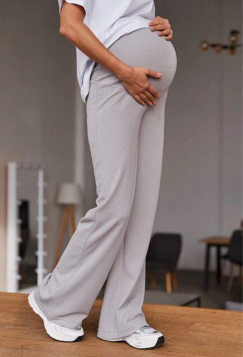 Штани палаццо для вагітних в рубчик  сірого кольору