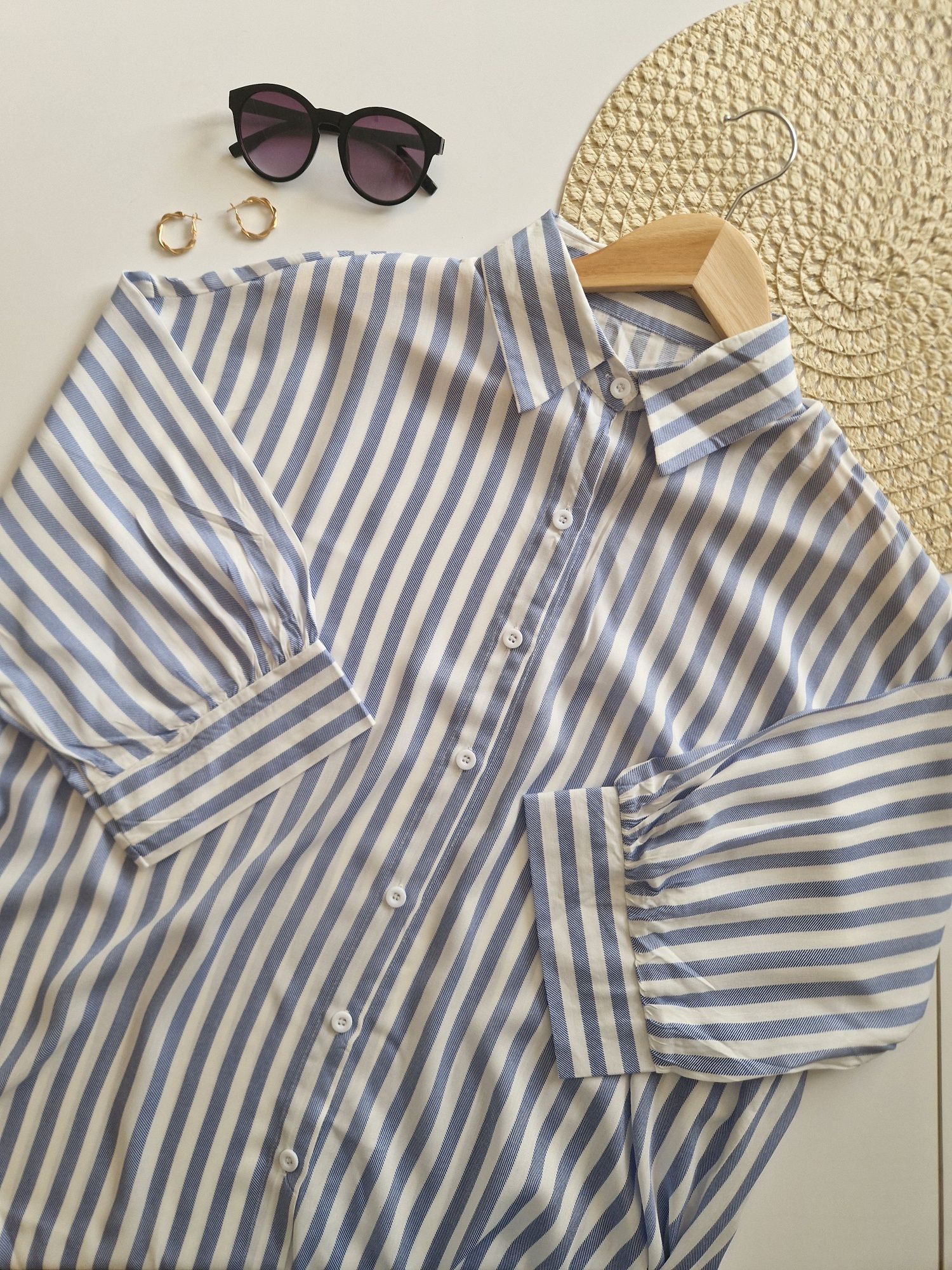 Piękna koszula w paski niebieska biała 100% viscose plus size XL 42