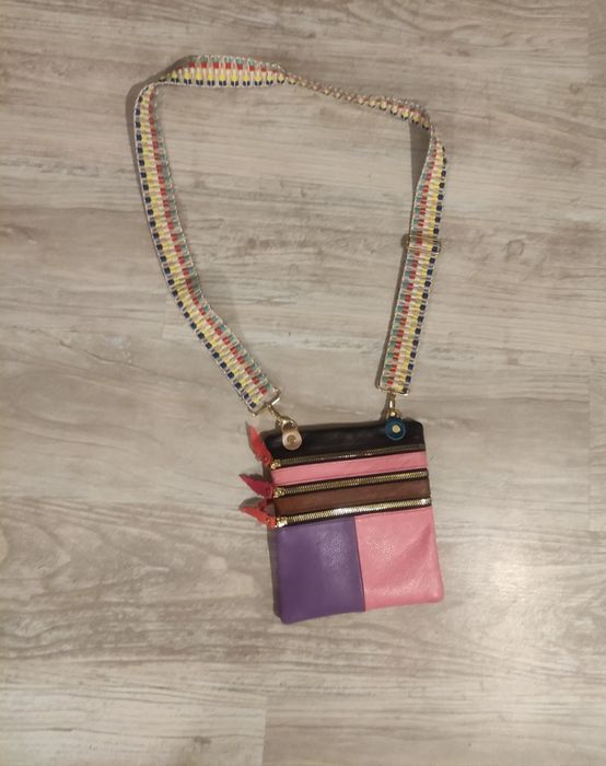 Torebka listonoszka, kolorowa, skórzana